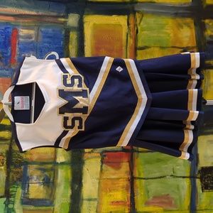 Girls cheer uniform blue white and gold